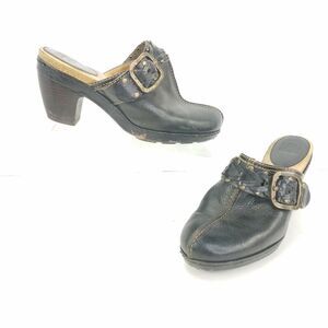 Frye CANDICE Black Slip On Clogs Mules Leather Shoes Chunky Heel Harness Size 9